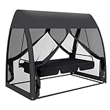 Outsunny 3-Seat Patio Swing Chair, Porch Swing Bed with Convertible Backrest, Cushion, Canopy, Side Pocket and Mesh Netting for Patio, Garden, Backyard, Gray