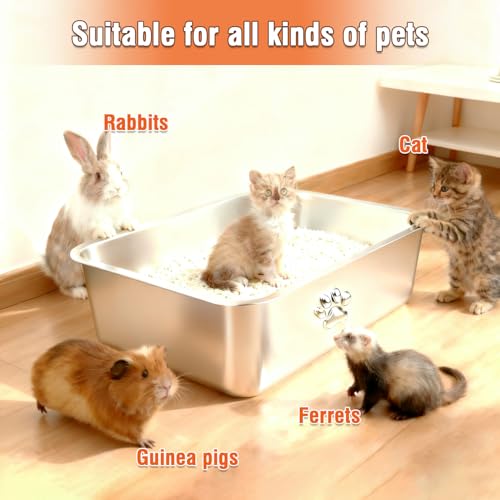 Arenero de acero inoxidable para gatos, lados altos, fácil limpieza miniatura 7
