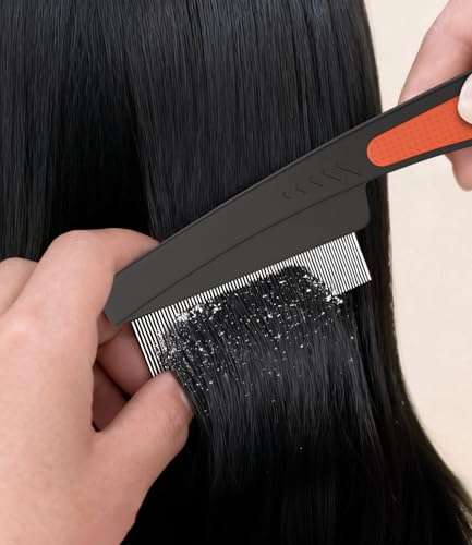EHBELIF Self-Cleaning Dandruff Comb 2-Pack Set, Hollow Teeth Button-Release Scalp Detox, Fine Tooth 0.5mm & 2mm for Nits Buildup Removal, Women Men Kids, Stainless Steel Ergonomic Anti-Slip Hair Care Tool