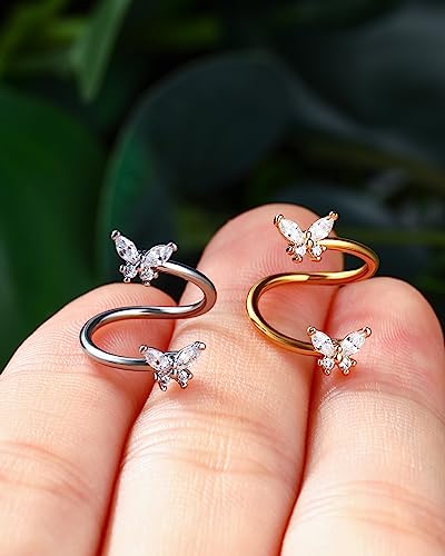 Jewseen Butterfly Twist Helix Earrings 16G Gold Cartilage Earring Lip Piercing Jewelry 316L Stainless Steel Spiral Barbell Labret Earring for Women Men3