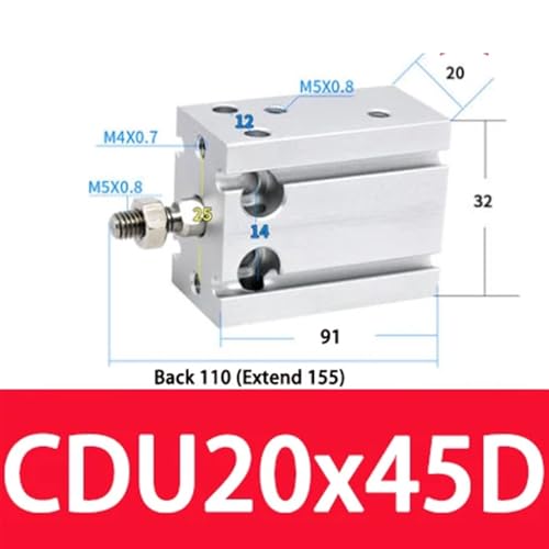 Vérin pneumatique CDU20X45D compact carré à installation libre - 3
