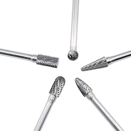Asieg Tool 5Pcs Tungsten Carbide Burrs Set With 1/4''Shank Double Cut Extended Long Solid Power Tools Carbide Rotary Files Bits For Die Grinder Metal Wood Carving Engraving Polishing Drilling Grinding Milling thumb #2