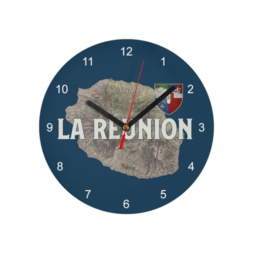 Fabulous Horloge Murale en Verre - La Réunion 974 Ile Departement Carte Ancienne France - Diamètre 20 cm - Bleu