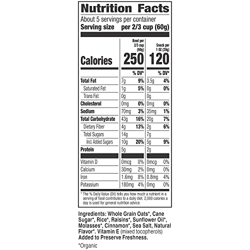 Image of Cascadian Farm Organic Granola, Cinnamon Raisin Cereal, Resealable Pouch, 11 oz. (Pack of 5)