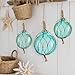 SiliFine 9 Pcs Glass Fishing Floats Balls Coastal Beach Christmas Tree Ornaments Buoy Nautical Balls Japanese Sea Glass Coastal Beach Wall Decor 2.4-3.5 Inch with Hemp Rope