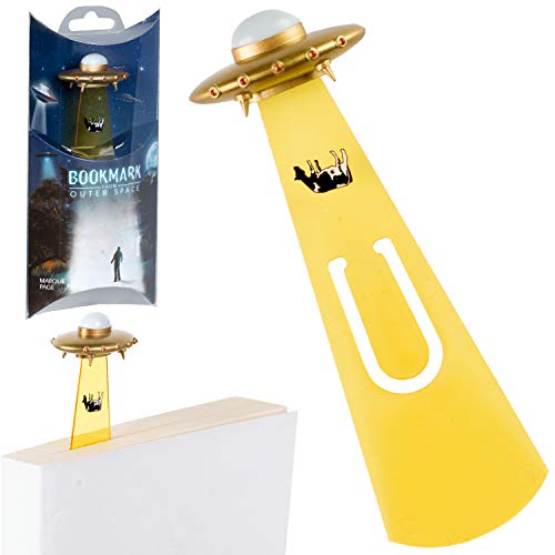 Bookmarks from Outer Space | Novelty UFO Book Mark | Fun Page Marker | Page Keeper | Book Holder | Page Holder Clip | Reading, Travelling | Gift for Book Lover, Reader (Gold)