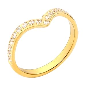 JINHUI 18K Gold Plated Band Rings for Women, Dainty Stacking Thin Rings with CZ Simulated Diamond Shiny Chic Vintage Casual Statement Jewelry for Woman Girls