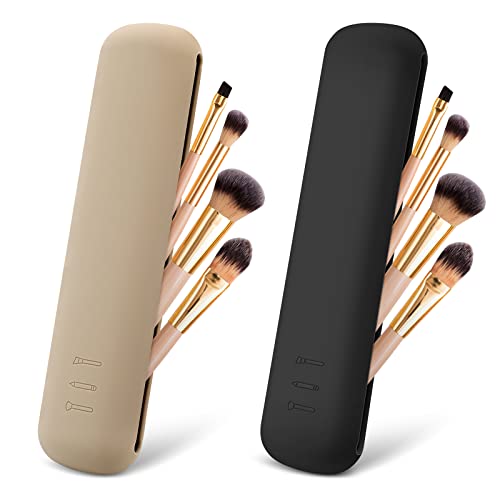 Mystery Silicone Makeup Brush Holder Traveling Case,Travel Makeup Brush Holder Organizer Washable Silicone Makeup Bag for Women Brushes Case, Easy to Clean, Decent and Fashion (2pcs)