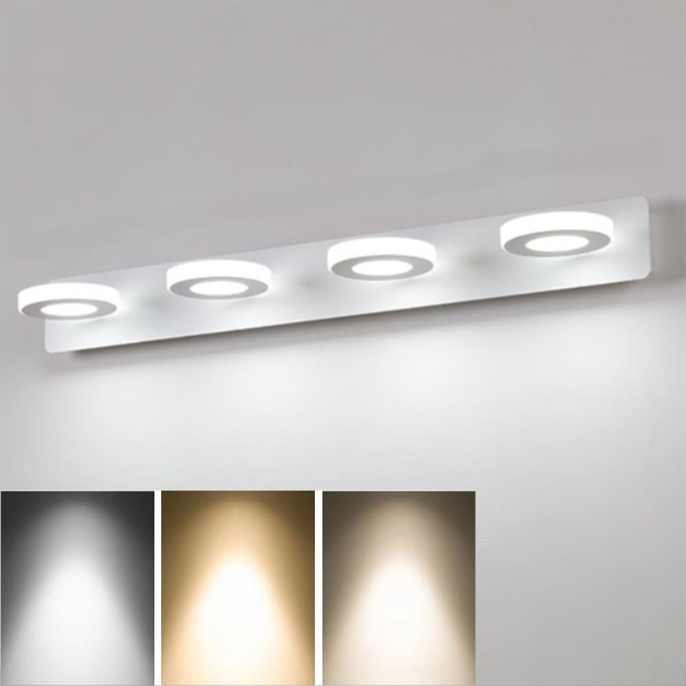 XINYASEE LED Baño Espejo Frente Luces Moderno Dormitorio Iluminación Baño Pared Luces Blanco Cálido 3000K, Neutro 4000K, Blanco Frío 6000K (Cuatro cabezas)