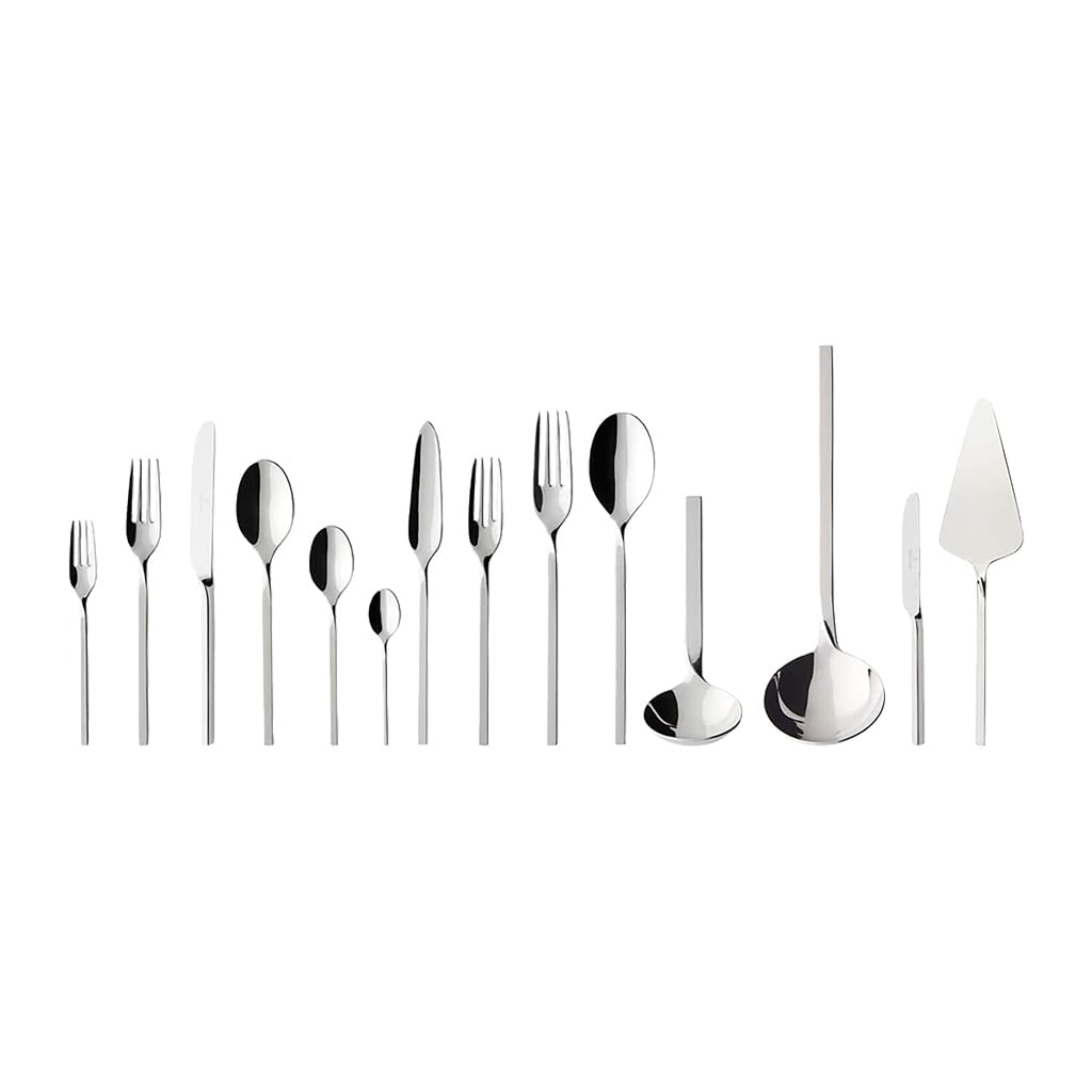 Villeroy & Boch - NewWave Besteckset 113-teilig Silber, Spülmaschinenfest, Besteck Set für 12 Personen, Besteckset Platin, Besteck, Edelstahl