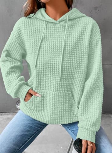 Image of SHEWIN Women Fall Waffle Hoodies Pullover Tops Hooded Sweatshirt