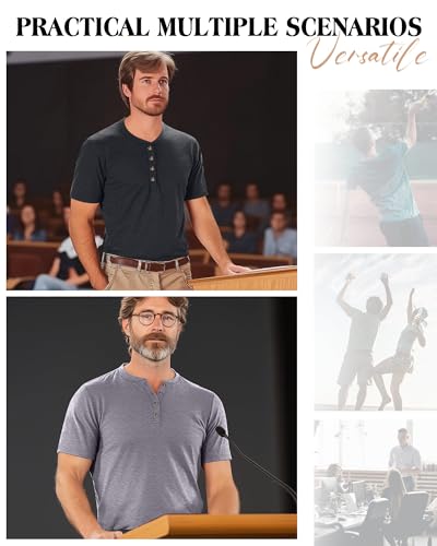 Ficerd 3 Pack Men's Henley T-Shirts Cotton Short Sleeve Casual Basic Tees Summer Loose Fit Oversized Solid Tops4