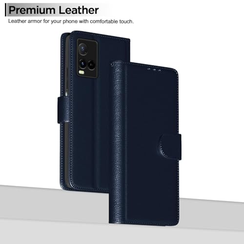 Image of Blue Leather Finish Protection Flip Case Cover for Vivo Y33T / Y33S | Y21 / Y21A / Y21S / Y21e / Y21G - Magnetic Closure, Stand Feature, Card Slots - Light Weight Design (Blue)
