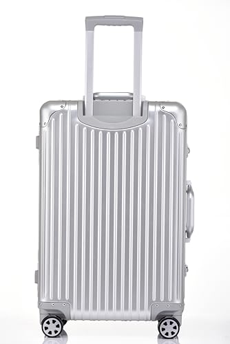 Image of PYB Autograph - Premium Full Aluminium Trolley Bags for Travel, Zipless Cabin 20 inch Suitcase with TSA Lock, Noiseless 360 Rotating 8 Wheels, Compression Pads and Divider (Silver)