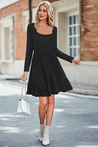 Image of Newshows Women's 2026 Summer Casual Square Neck Ruffle A Line Beach Vacation Sundress Work Business Dress with Pockets