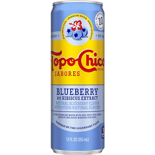 Topo Chico Sabores Blueberry with Hibiscus Extract 12oz Can (Pack of 2)