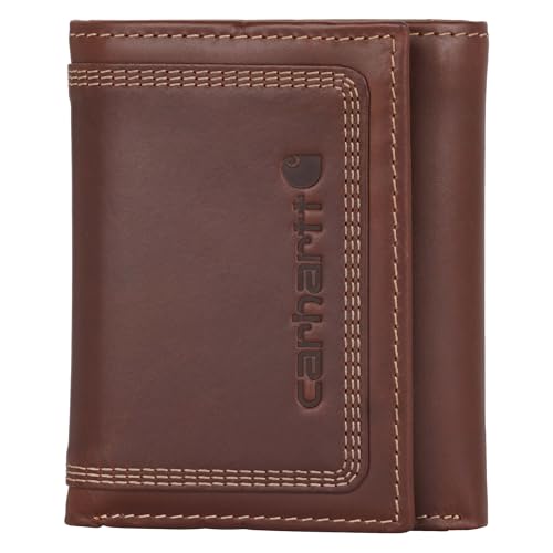 Carhartt Mens Leather Triple Stitch Wallet Durable Full-Grain Leather Bifold Trifold & Rodeo Styles Gifts for Men