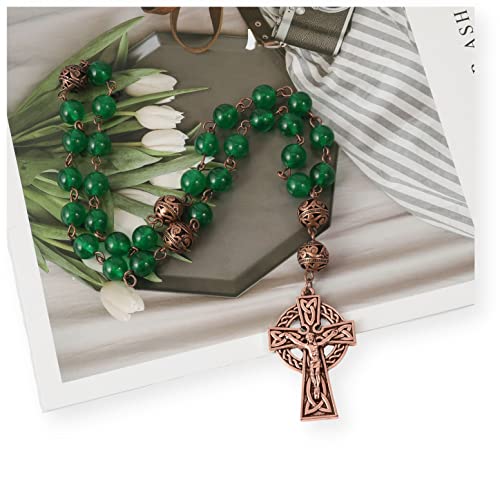 Nazareth Store Gemstone Beads Anglican Rosary - Handmade Green Jade Beaded Prayer Rosary2