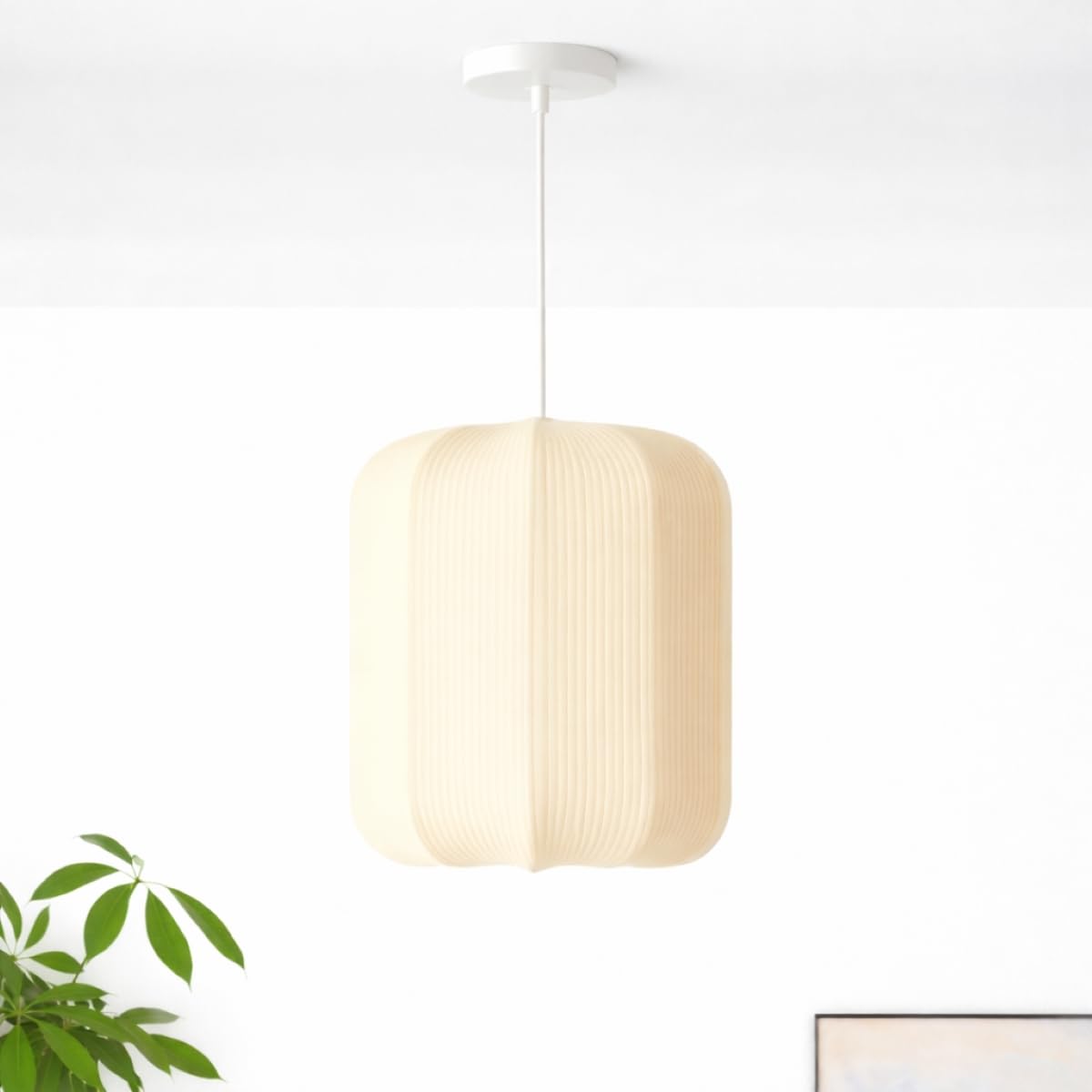 CGC Lighting Indoor Lamp Shade Ribbed Stretch Cotton Fabric Hanging Ceiling Floor Table Lamp (Cream Cylinder) โ image 1