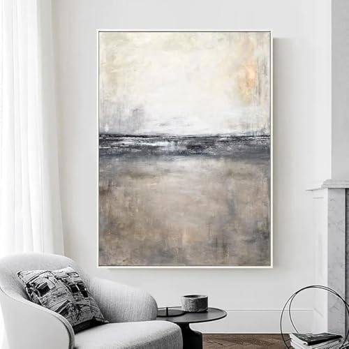 Tableau abstrait gris et blanc en peinture à l'huile avec relief unique
