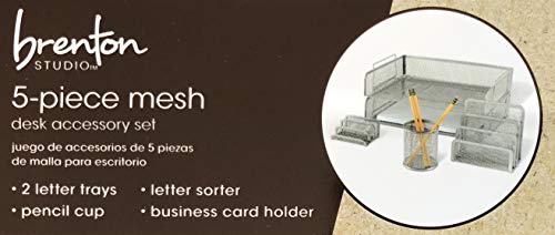 Brenton Studio 5-Piece Minimalist Mesh Desk Tray Set for Stationery, Silver