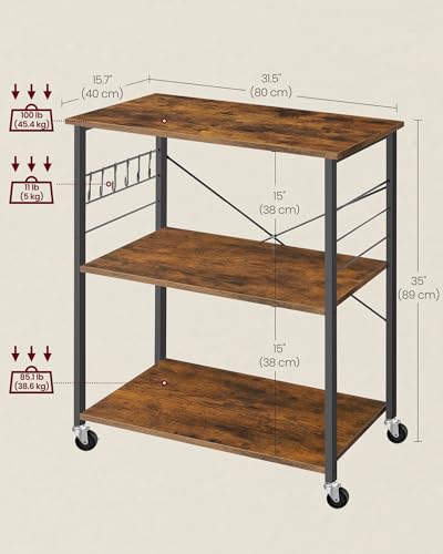 image for VASAGLE Kitchen Shelf on Wheels, Serving Cart with 3 Shelves, Kitchen 