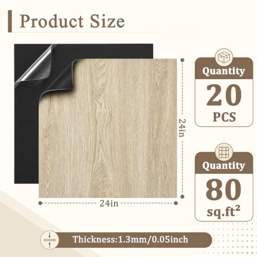 Peel and Stick Floor Tile 24" x 24" Vinyl Flooring, 20 Pack, Nature Wood by RORA - Used condition - Image 4