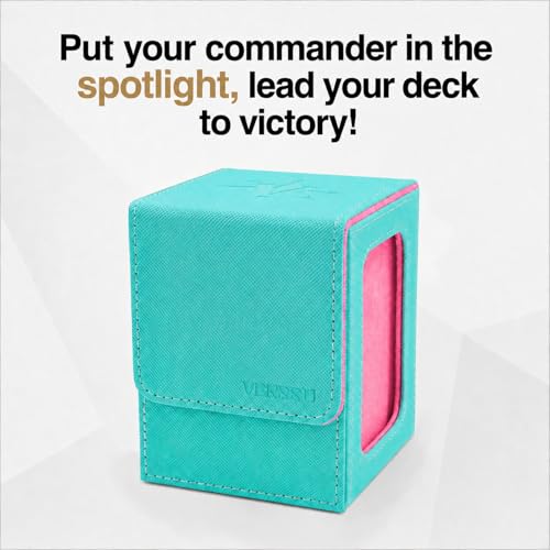 Image of Venssu MTG Deck Box for Commander Display,Card Deck Box Fits 100 Double Sleeved Cards,TCG with 2 Dividers and 1 Toploader (Turquoise and Pink)