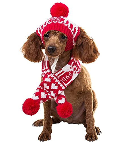 Pet Dog Christmas Costume Xmas Reindeer Scarf and Hat Set Party Accessories Knit for Pet from Small to Large