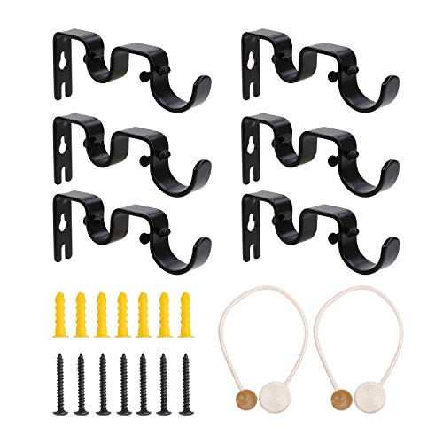 OffKits 6Pcs Thickened Double Curtain Rod Brackets Curtain Rod Holders Set with 2pcs Magnetic Curtain Buckle,Adjustable Curtain Rod Holders Hardware for Window, Bedroom, Home Curtain rods,Drapery Rod