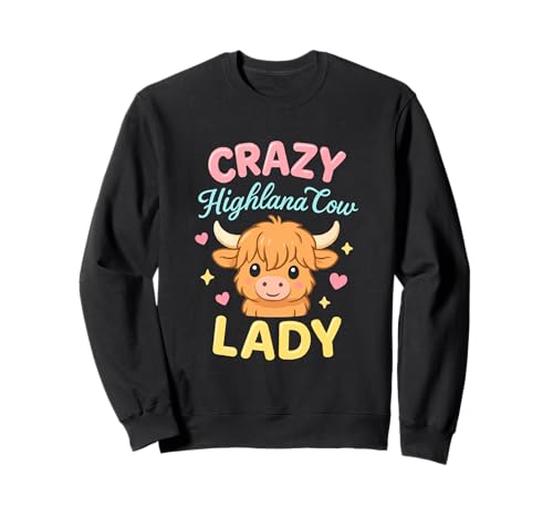 Image of Crazy Highland Cow Lady Funny Highland Cows Women Girls Sweatshirt