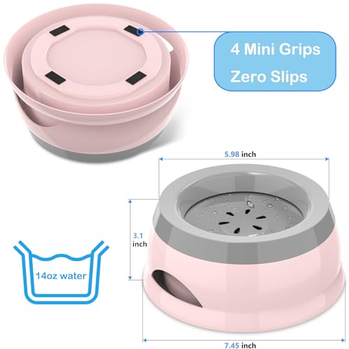 25oz Slow Drink Dog Water Bowl, No Spill Water Bowl for Dogs Cats, Non-Splash No Mess Puppy Kitten Water Feeder, Carried Portable Base for Vehicle Car,Travel,Home (Small/Medium Pets) - Pink - Image 6