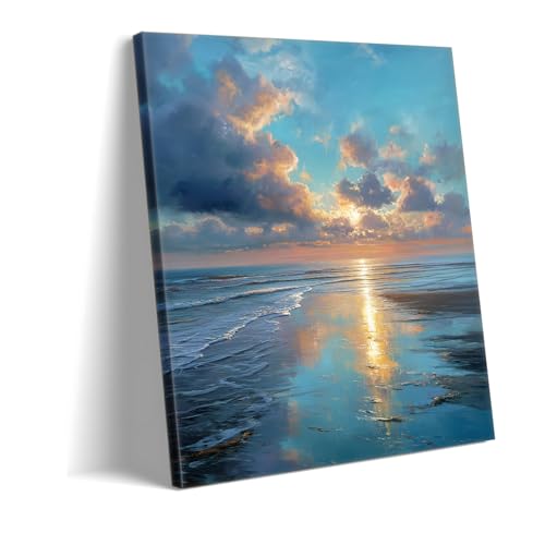 Impression plage côtière reflet doré de qualité premium en format 60x90cm