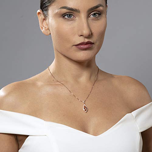 Peora Simulated Morganite Floating Teardrop Pendant Necklace for Women 925 Rose Gold-tone Sterling Silver, 3.50 Carats Pear Shape 12x8mm, with 18 inch Chain - Image 4