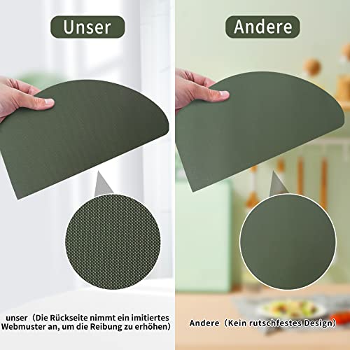 WAKOSAN Leather Placemats and Coasters, Washable Round, Place Mats for Kitchen Dining Table Set of 4 (Semicircle, Green) - Image 3