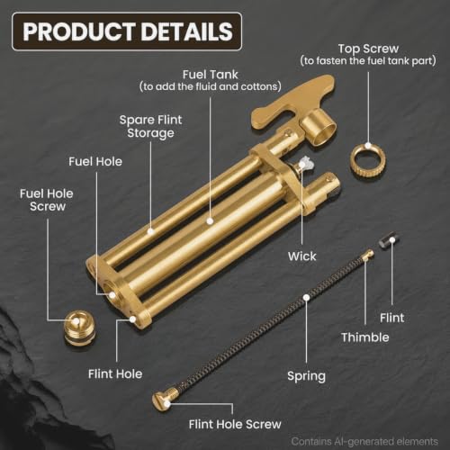 Image of Smoke King Triple Column Gold Stick Lighter | Vintage Mechanical Chrome Lighter | Refillable | Premium Long Body Design | Gift for Men & Collectors.