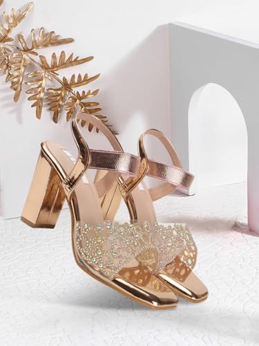 Image of ELLE women's Square Toe Block heel sandal with Ankle-strap
