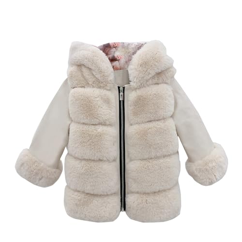 Kids Girls Zip up Faux Fu𝐫 Coat with Hood Winter Thick Warm Fleece Fuzzy Hooded Jacket Girls Fall Jacket with Hood