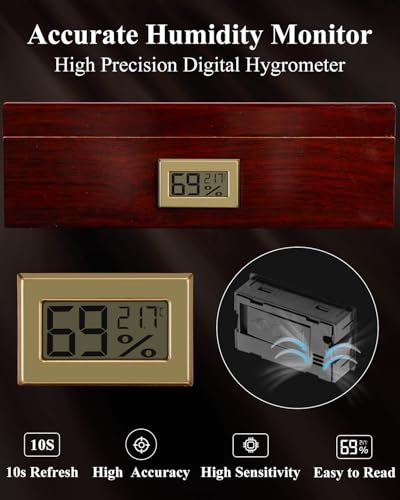 Flauno Cigar Humidor with Torch Lighter, Cigar Cutter, Cigar Ashtray, Cigar Holder, Digital Hygrometer, Divider, Spanish Cedar Wood, up to 60 Cigars, High Gloss Finish Cigar Box for Cigar Lovers