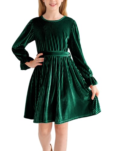 Naiyafly Mädchen Langarm Samt Kleid - Rundhals Midi für Herbst Winter -...