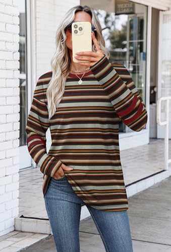 Image of Sampeel Long Sleeve Shirts for Women Color Block Casual Tops Fall Outfits 2026 Basic Tees Trendy Spring Clothes