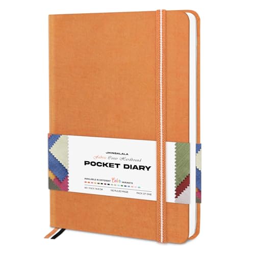 Image of Jhingalala Diaries - Fabric Cover Hardbound Pocket Journal Notebook I Fabric Series Journal Diary For Girls and Women I Pocket Diary With Elastic Closure I Size A6 I 192 Ruled Pages (Orange)