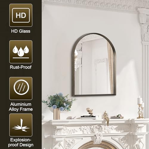 Image of Arched Mirror Bathroom Wall Mirror 16 inchx12 inch Brushed Metal Vanity Wall Mounted Mirror for LivingRoom Bedroom Entryway Room Home Decor