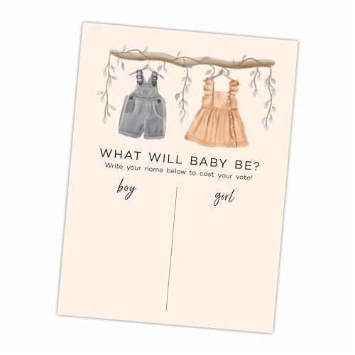 DYIRBIIY 11"X 15" Gender Reveal Signature Voting Sign, Greenery & Baby Clothes, Guess He Or She Game For Baby Shower Party, Self-Standing Sign & Decoration-A01