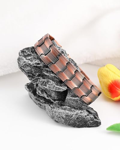 Image of Feraco Copper Magnetic Bracelets for Men,Pure Copper Jewelry Gift | 3X Strength Neodymium 57 Magnets,Powerful 3500 Gauss,Adjustable Length