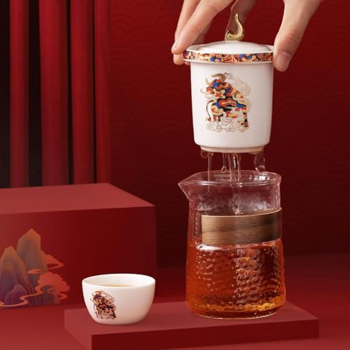 Service à thé Kungfu en céramique avec théière 3 tasses et sac - 4