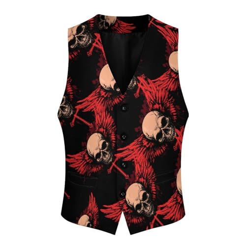 Angeles-Skull Crosses Men's Suit Vests Business Formal Dress Vest V-Neck Waistcoat for Wedding Casual4