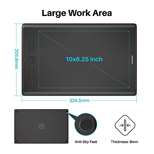 Drawing Tablet HUION Inspiroy H610X 10x6 inch Large Graphics Tablet with Battery-Free Stylus for Digital Art & Graphic Design, Compatible with Mac, Windows PC, Linux & Android