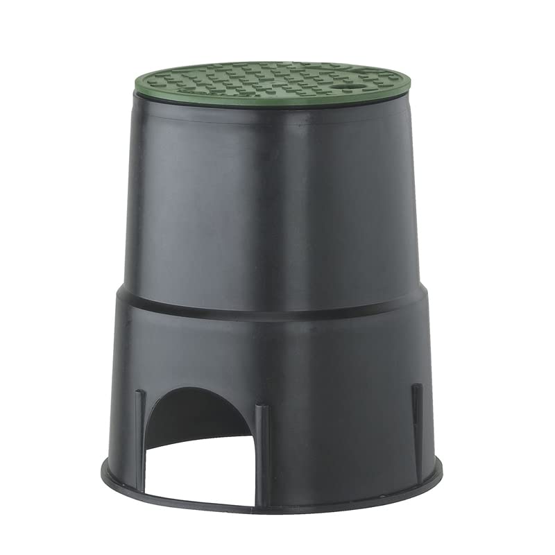 Arqueta circular de 6' para irrigación agrícola: Arqueta de Riego pequeña redonda para enterrar con 2 Salidas. Base 21cm - Ø Tapa 15cm - Altura 23,5cm. Robusta resistente y fácil de instalar