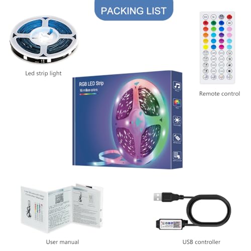 LED Strip 8m, mit Fernbedienung&App&Musik Sync, Bluetooth RGB Lichterkette Dimmbar Farbwechsel, LED Lichterkette LED Beleuchtung für Zimmer Party